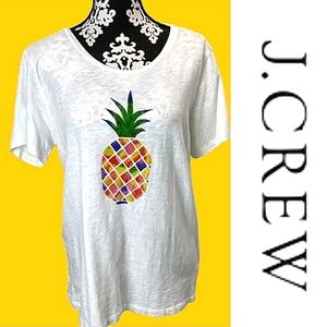 J CREW Pineapple Print Multicolor Graphic Short Sleeve Tee T-Shirt EUC